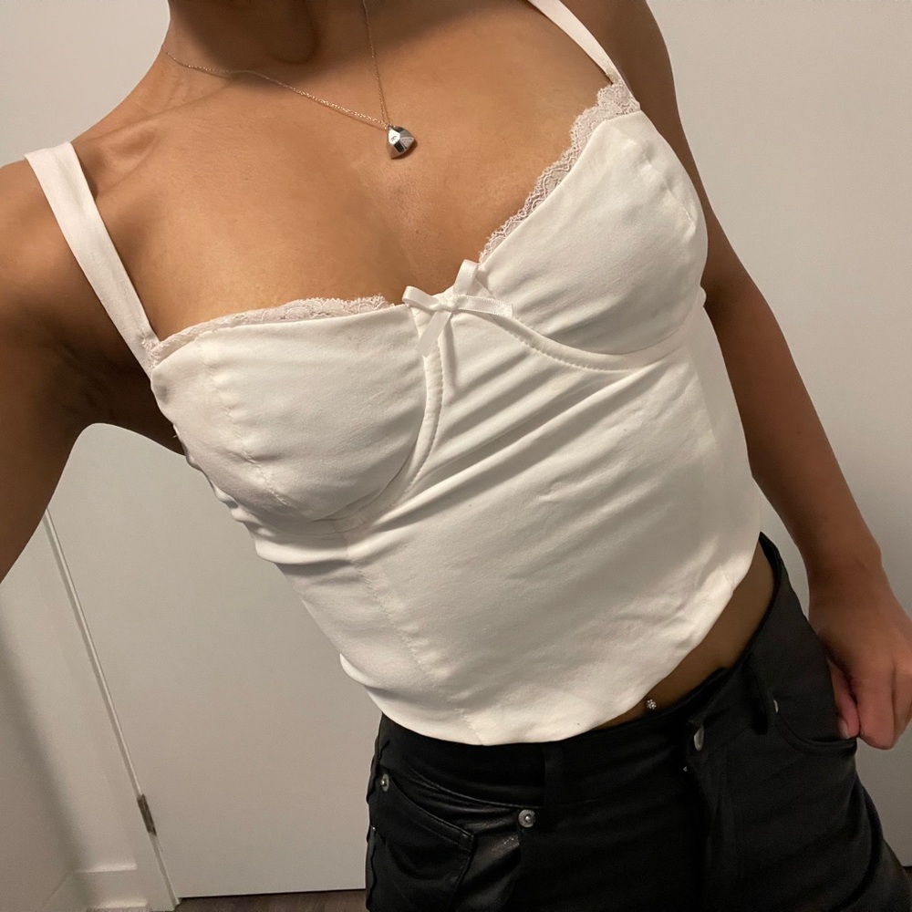 White Lace Trim Cami Top corset boned bustier
